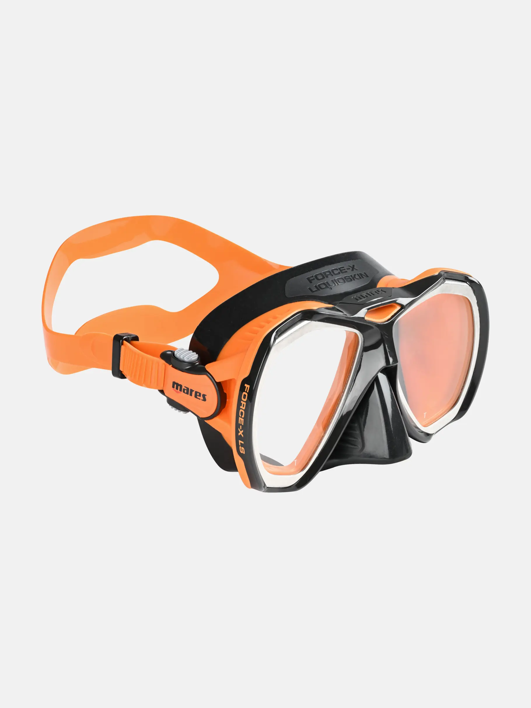 force-x-ls-orange dykmask Mares signaturbisilikon LiquidSkin-teknologi kombinerar fast silikon för stabilitet med mjukt silikon som anpassar sig perfekt till ditt ansikte och ger oöverträffad komfort under längre dyk. DIVERS.se